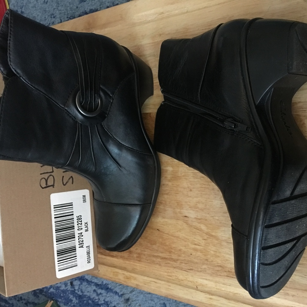 Clarks Black Leather Ankle Booties